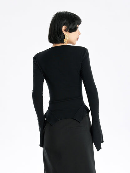 TINY IN bell sleeve square neck knitted top- guy