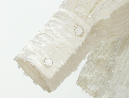 WANGXO | 3D Granular Jacquard Micro-Wrinkle Streamer V-Neck Top & Skirt Set- ADA.