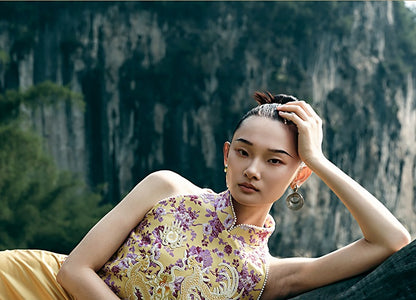 HECO Chinese Retro Style Embroidery Golden Dragon Stand-up Collar Vest Top  - QANT.