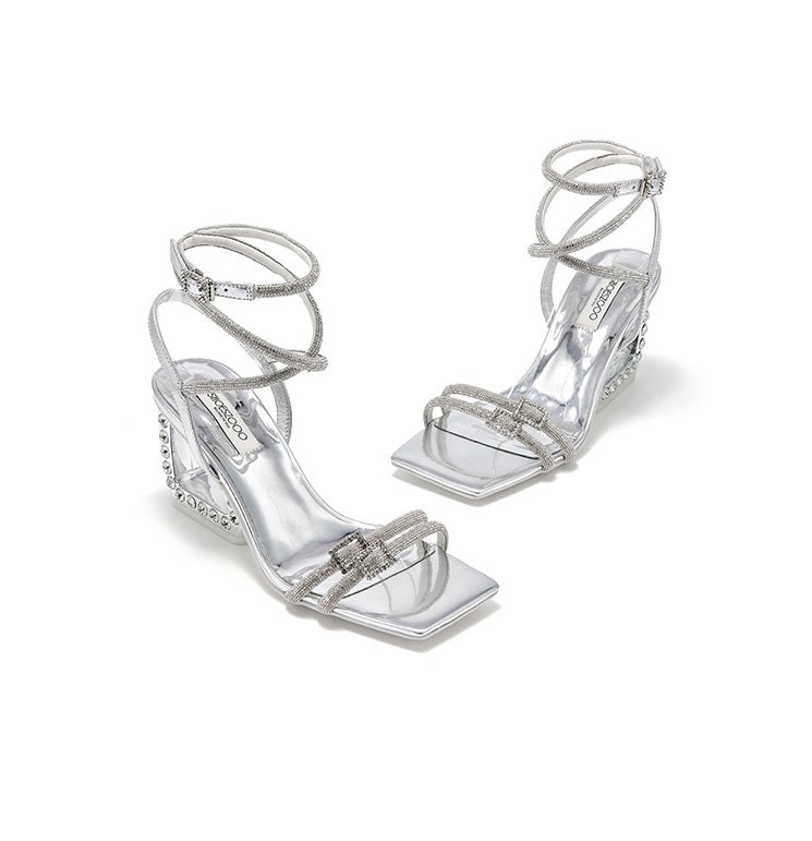 SHOESZOOO Slotted Strappy Open Toe Sandals Leather Block Heel  - DESTINY.