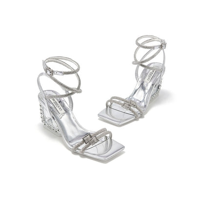 SHOESZOOO Slotted Strappy Open Toe Sandals Leather Block Heel  - DESTINY.