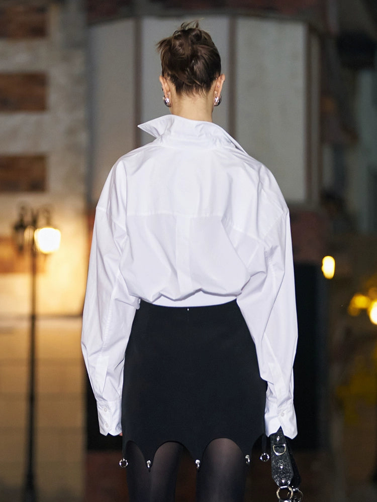 ANNAKIKI White Knotted Casual Shirt Loose Long Sleeve Shirt-PHARELLE