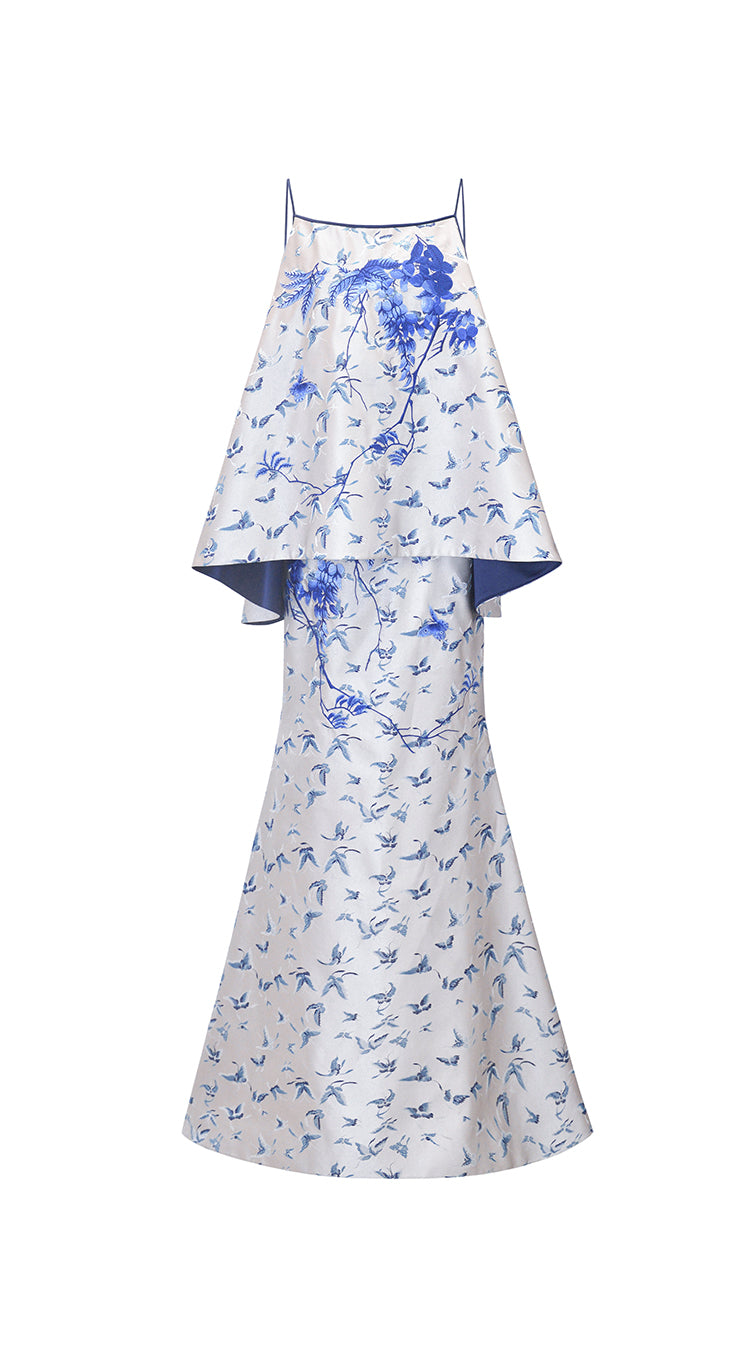 M essential Mackay designer butterfly jacquard blue vine butterfly dress skirt - MASTER.
