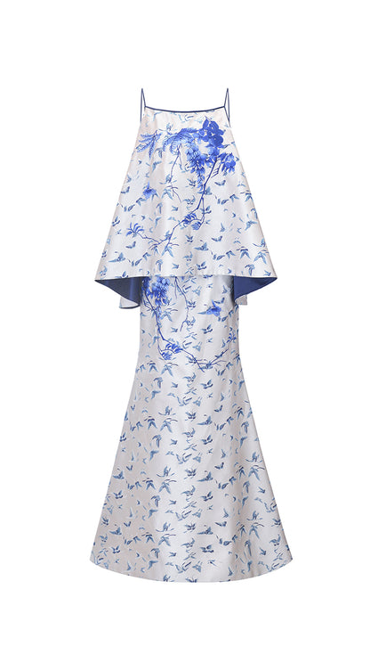 M essential Mackay designer butterfly jacquard blue vine butterfly dress skirt - MASTER.
