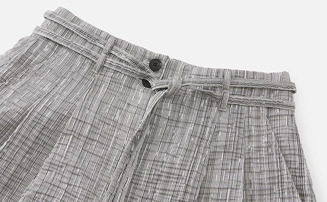 ZHUCHONGYUN Summer Silver Striped Pleated Airy Bloomer Pants--CELTY