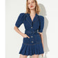 Vintage Lapel Pocket Denim Blue Dress - Anga