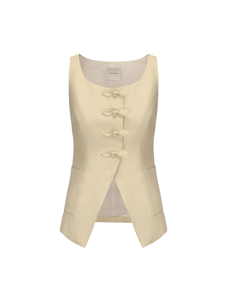 ATELIER MISS LU Authentic Rabbit Ears Ribbon Waist Waistcoat Top - YVONE.