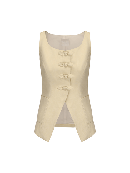 ATELIER MISS LU Authentic Rabbit Ears Ribbon Waist Waistcoat Top - YVONE.
