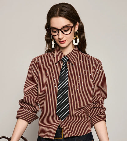ANNASPEAK striped long staple cotton truncated shirt-QUEN.