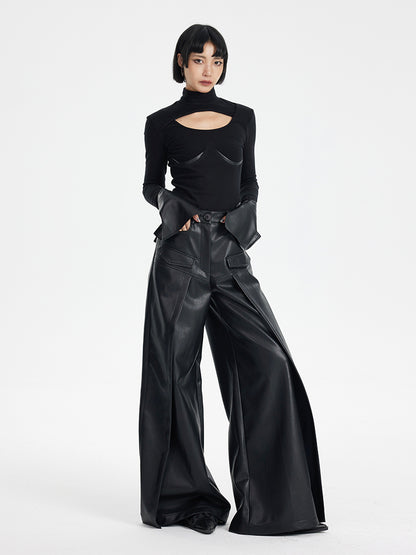TINY IN black high waist casual wide leg long pants-EMI