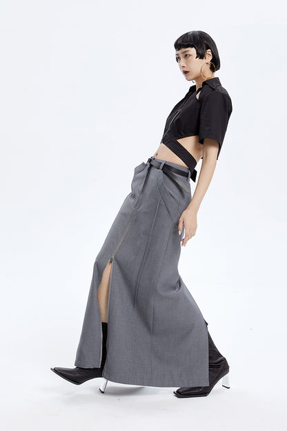 TINY IN zippered slit long straight legs structured seams low waist skirt -TENDO