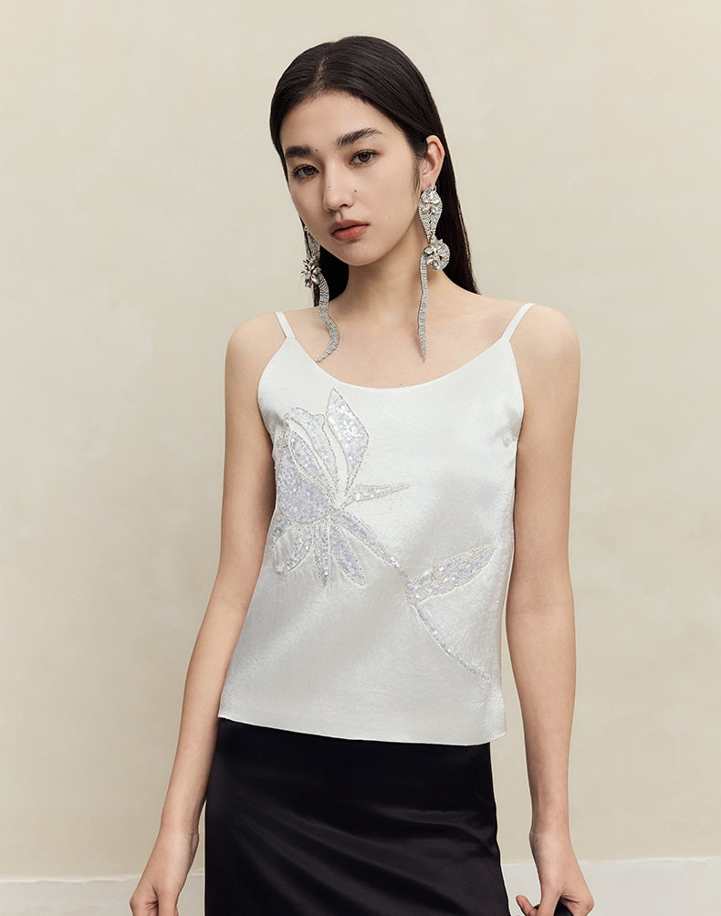 HECO 100% acetate rose embroidered black white camisole - faith.