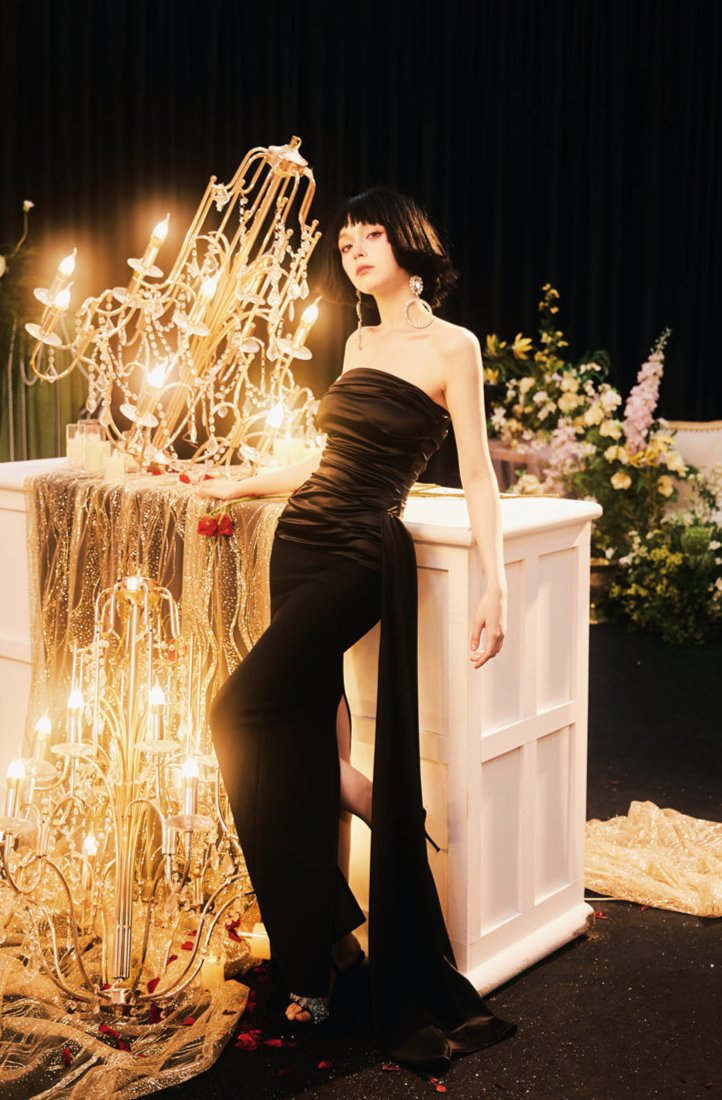 DOLLY Luxury Black Pleated Chest Wrap Off Shoulder High Waist Long Evening Dress-ZOE