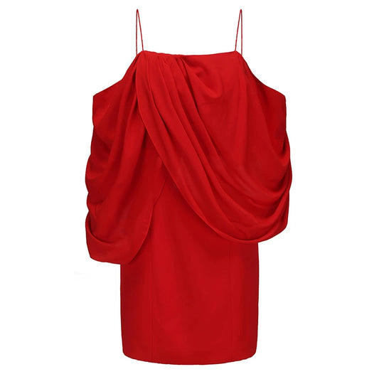 ATELIER MISS LU Irregular Draped Off-the-shoulder Slip Dress - MAGNIFY