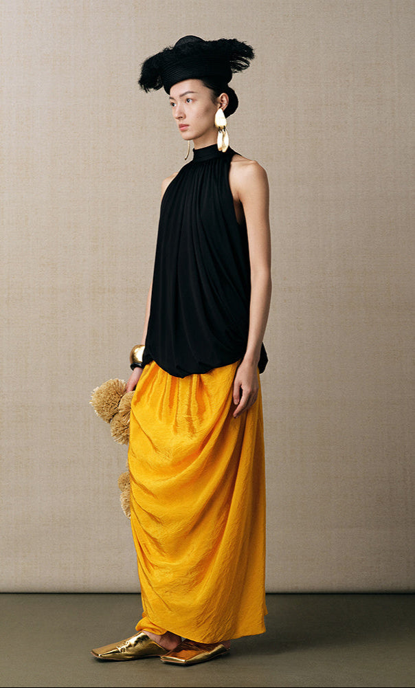 ZHUCHONGYUN yellow asymmetrical pleats slim skirt-CUD.