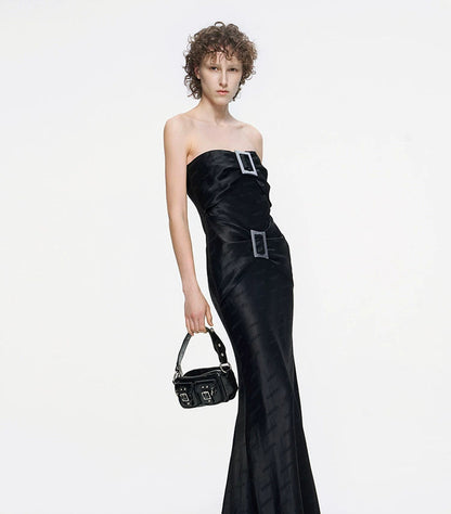 ANNAKIKI niche design black logo acetate jacquard bandeau dress-FANSIA