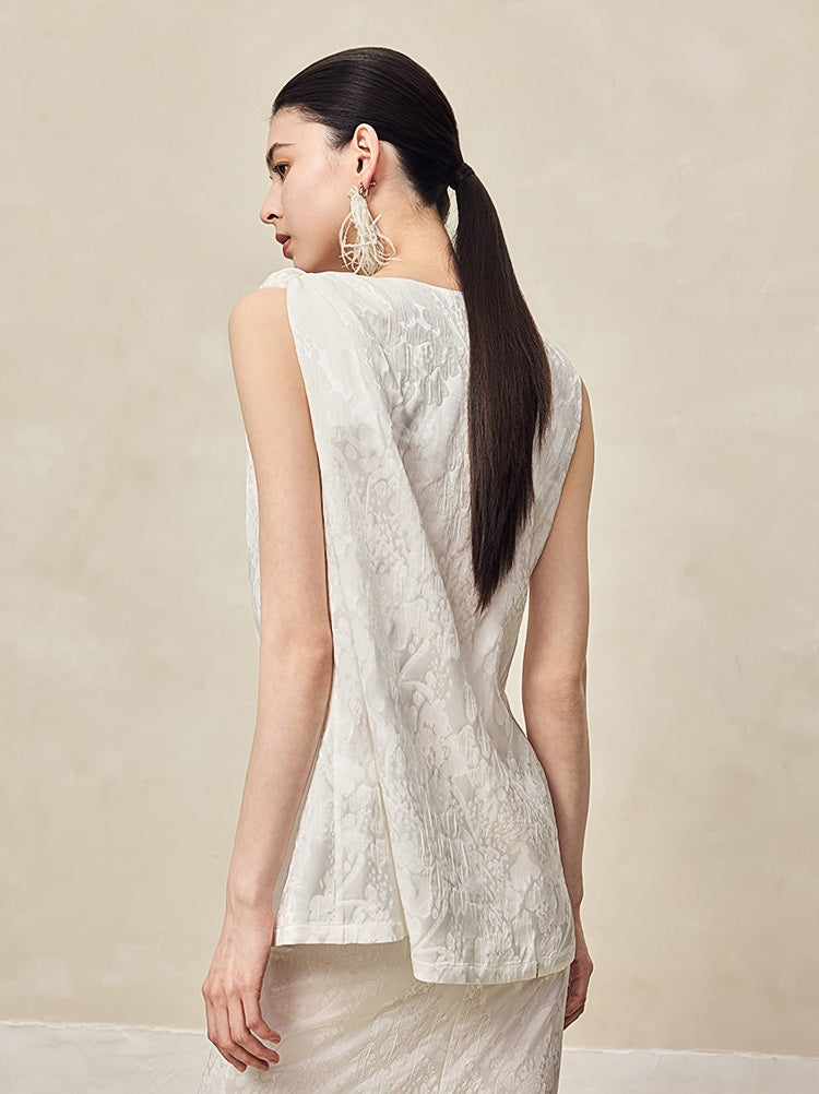 HECO Jacquard Acetic One-sided Kink White Red Black Top Woman - GOSPEL.