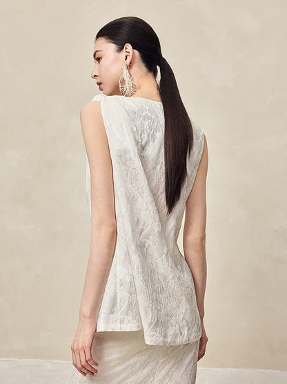 HECO Jacquard Acetic One-sided Kink White Red Black Top Woman - GOSPEL.