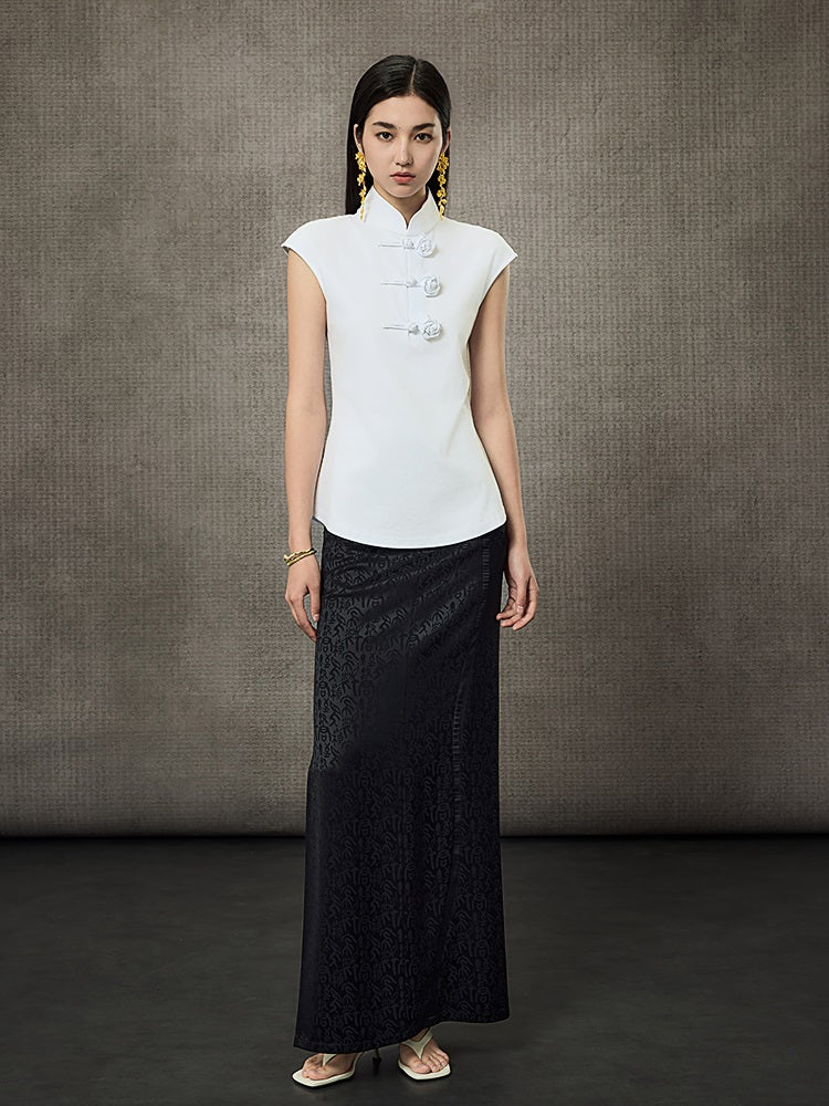 HECO Short Rose Sleeveless Mandarin Neckline Top - PRINCESS.