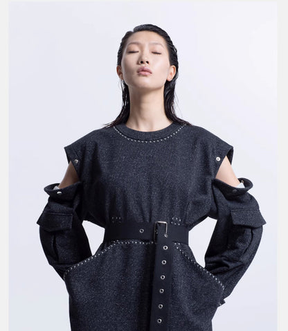 LEDI W Big pocket sweatshirt loose crew neck DRESS - Buol