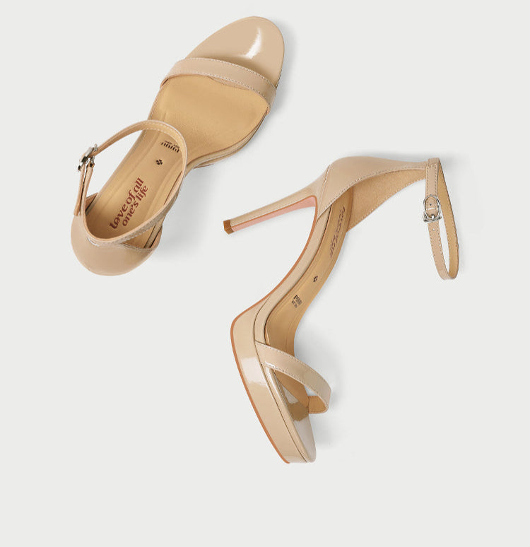 Pjjuu New Nude Strappy Platform Stiletto Heels - DOING