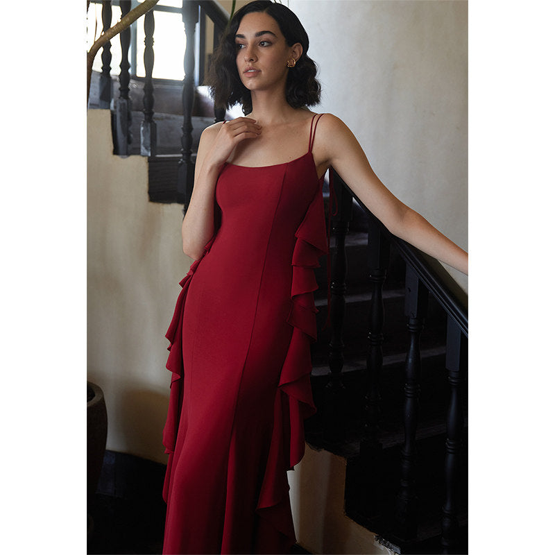 GOUDIN red engagement long suspender slimming host dress-LIN.