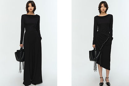 COMME MOI Lu Yan designer's new women's black straight neck silk wool knitwear - CONTROL.