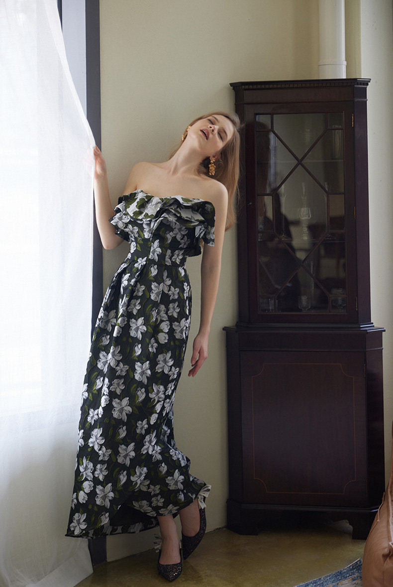GOUDIN Long elegant floral sleeveless dress-TIM.