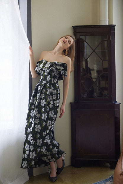 GOUDIN Long elegant floral sleeveless dress-TIM.