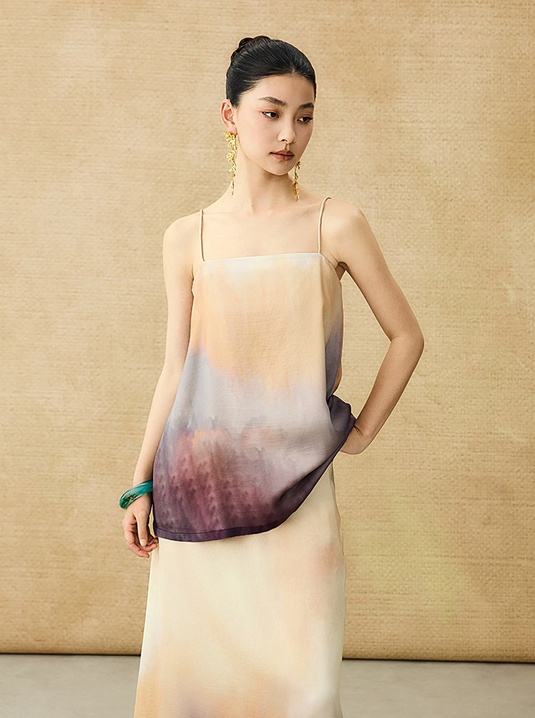 HECO Chinese Style Smudge Human Silk Camisole Cool and Breathable Seaside T - PALM.