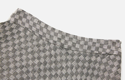 ZHUCHONGYUN linen checkerboard texture irregular skirt--KIMESTU.