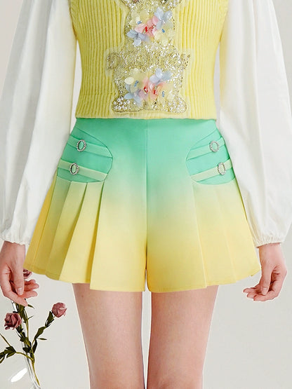 CHECOCRE Balloon Sleeve Shirt With Diamond Vest Gradient Shorts Suit - DESPERADO