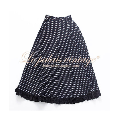 Le Palais Vintage Elegant Sicilian polka Dotted Irregular Pleated Skirt-Becca