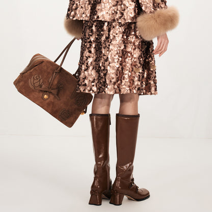 FAME A-line silhouette gold beaded embroidered skirt - ASTER.
