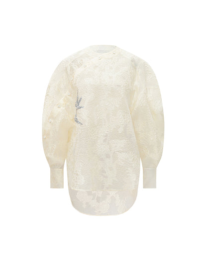 M essential Mackay designer embroidered semi-sheer silhouette shirt skirt set -  Arani.