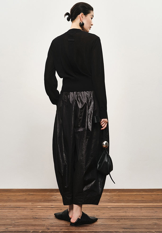 ZHUCHONGYUN black crew neck long sleeve thin knit top-RYOUKO.