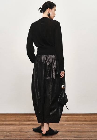 ZHUCHONGYUN black crew neck long sleeve thin knit top-RYOUKO.