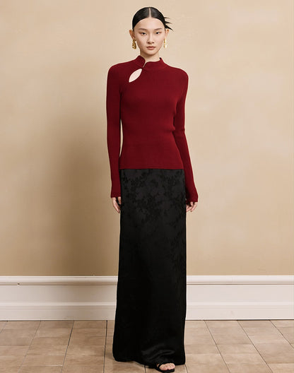 HECO Stand Collar red black white apricot Slim Bottom top Spring - treat.