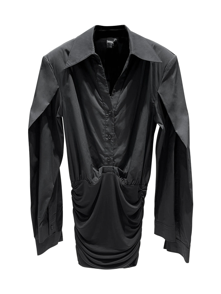 ANNAKIKI black double-sleeved needle shuttle spliced dress for women-FUMIHITO