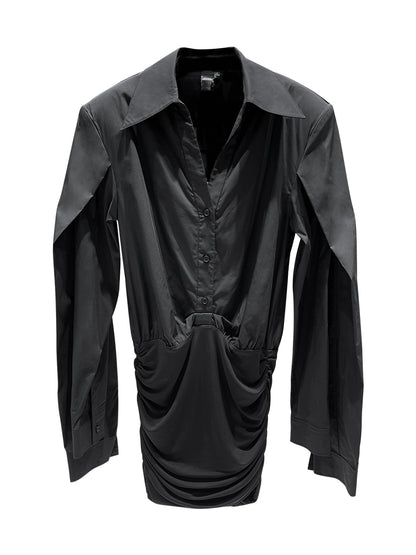 ANNAKIKI black double-sleeved needle shuttle spliced dress for women-FUMIHITO
