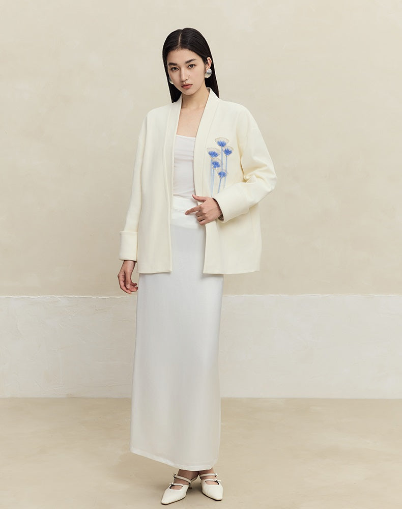 HECO Handmade Fan Bead Shoulder black white Blazer Women -sent.