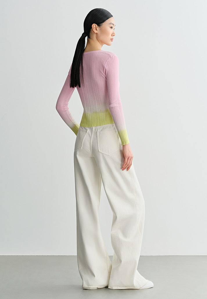 COMME MOI Lv Yan designer summer gradient V-neck pit strip knitted cardigan - SHYLA.