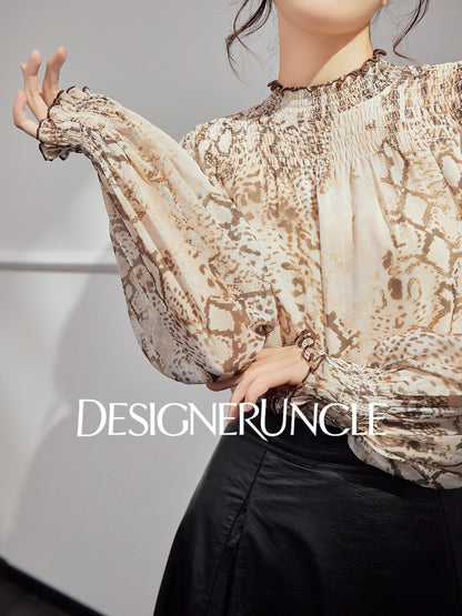 DGU "Linglin" snake print chiffon shirt high-end long-sleeved top - FAVOUR.
