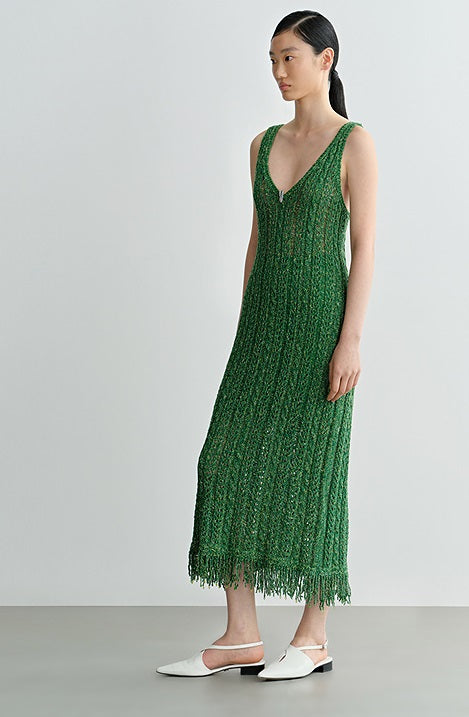 COMME MOI Lv Yan Designer Spring Women's V-Neck Sandwich Color Cutout Knit Dress - NATALIE.