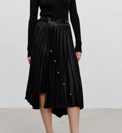 COMME MOI Lv Yan designer women's beaded triacetate commuter skirt - WILLOW.