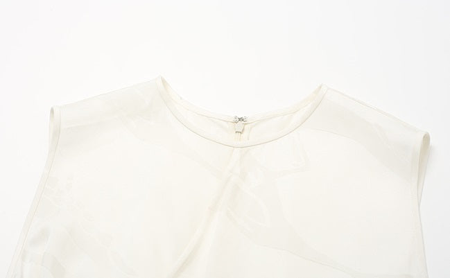 ZHUCHONGYUN White Dark Texture Pleated Sleeveless Dress-KATAKURI.