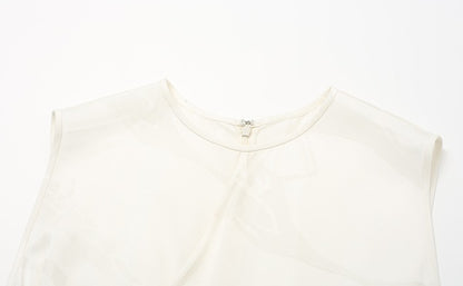 ZHUCHONGYUN White Dark Texture Pleated Sleeveless Dress-KATAKURI.