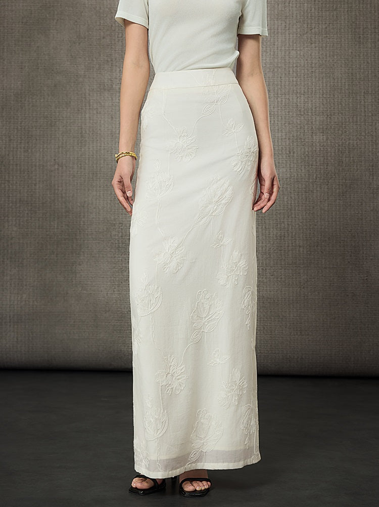 HECO Embossed Jacquard Acetate Long Straight Skirt - COUNCIL