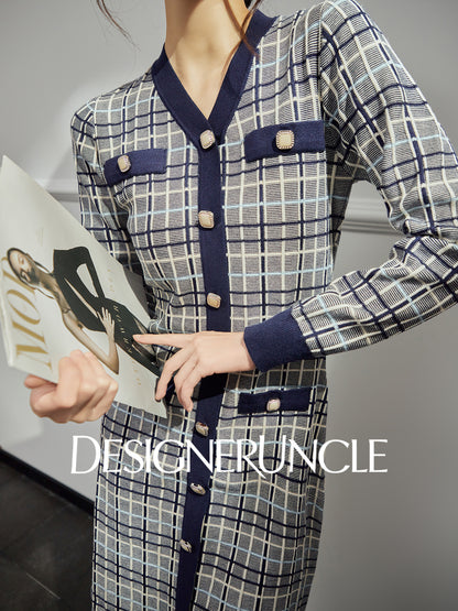 DGU "Lanzhi" royal blue new plaid slimming and versatile long-sleeved skirt - Noah.