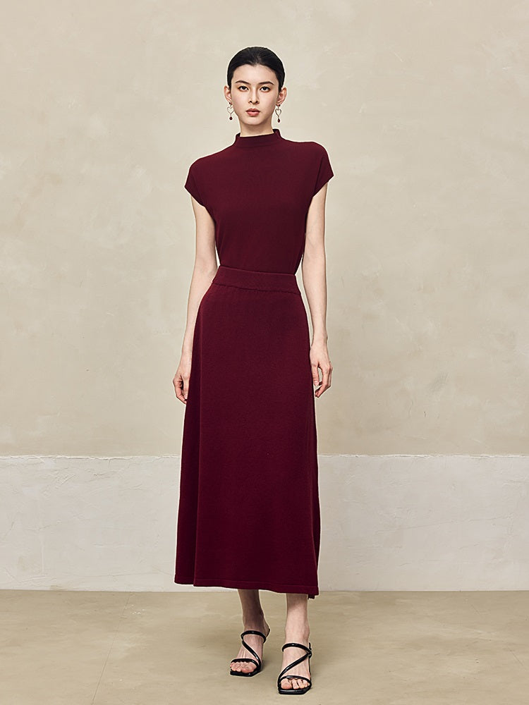 HECO Sleeveless Slim Mock Collar Red Black Gray Knit Top  - THRONE.